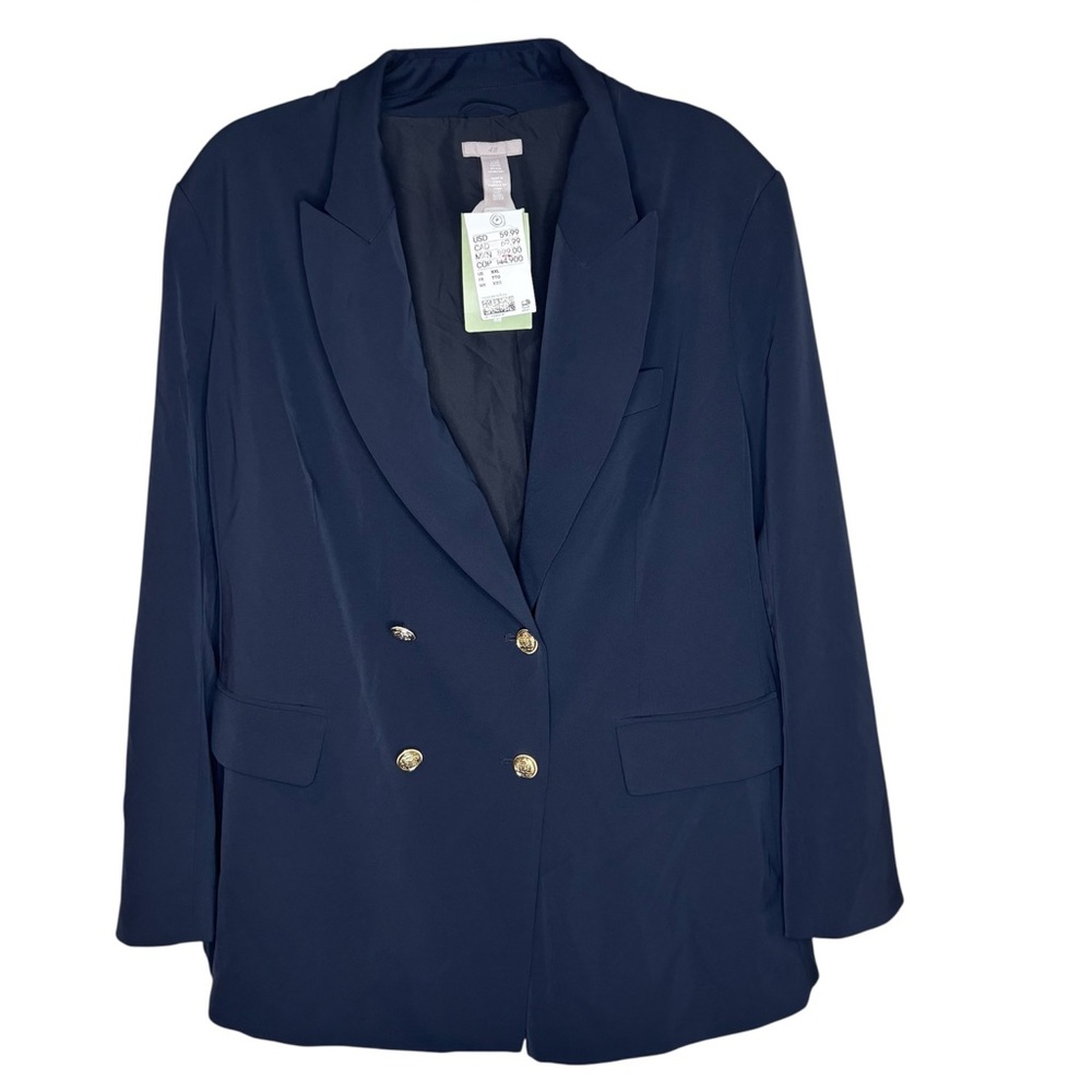 H&M Women’s Navy Blue Double-Breasted Blazer